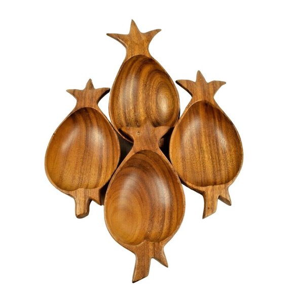 Vintage Monkey Pod Pineapple Wooden Bowl Salad Set 7 Pieces Tiki Beach - Picture 2 of 11